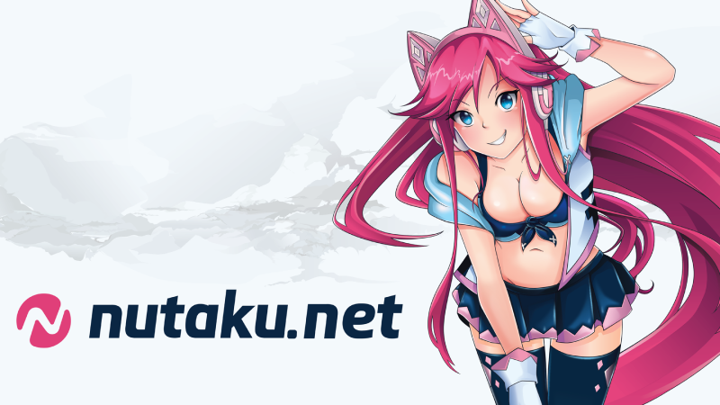 Image de Nutaku-tan dans sa tenue classique et avec le logo Nutaku